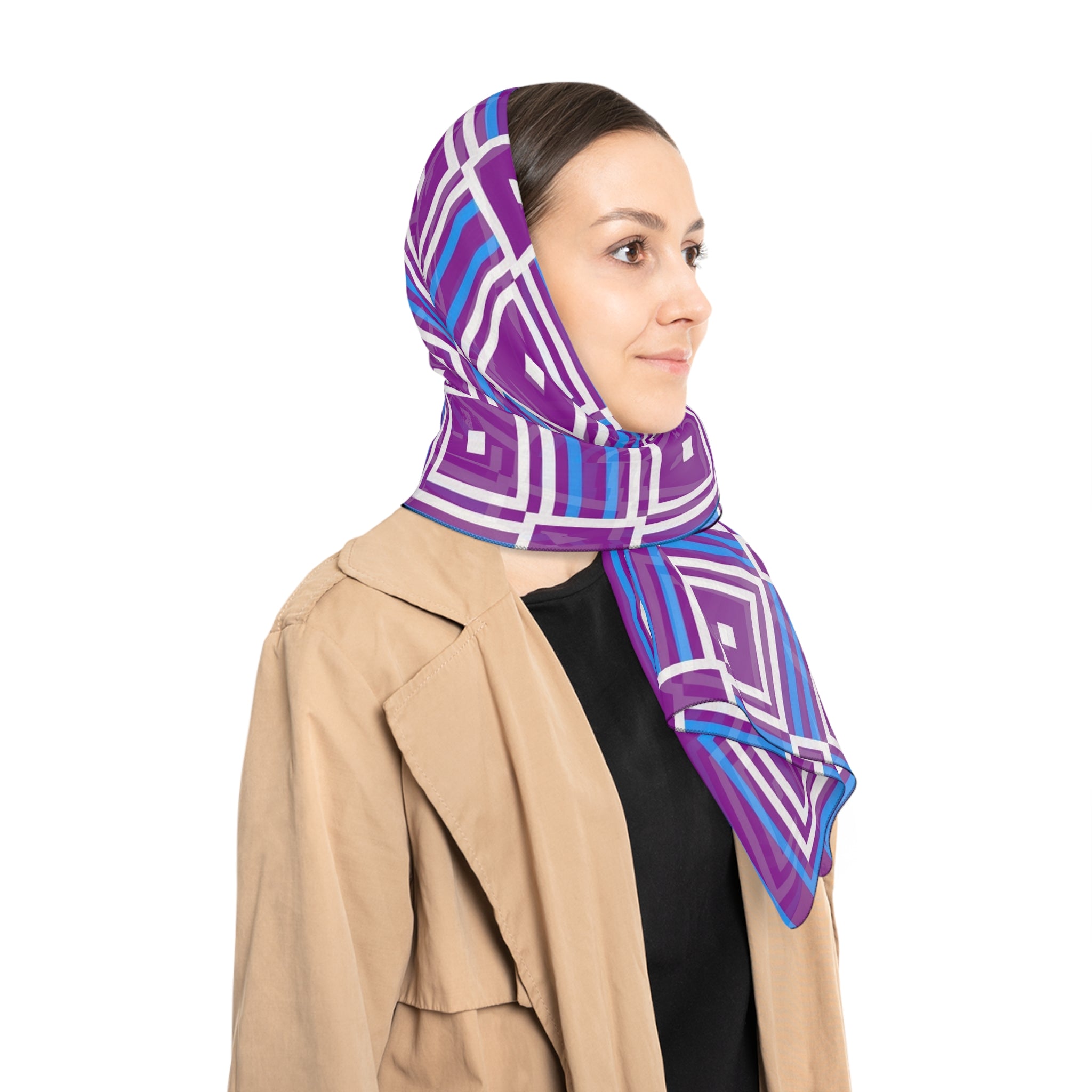 Chic Geometric Poly Scarf | Vibrant Fashion Scarf, Stylish Neck Wrap, Perfect for Spring, Gift for Her, Lightweight Accessory