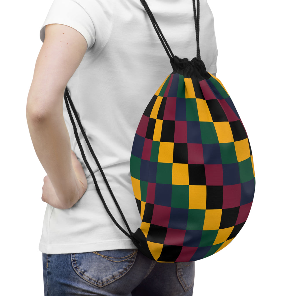 Vibrant Checkerboard Drawstring Bag - Perfect for Gym, School, Eco-Friendly Shopping, Travel, and Casual Outings