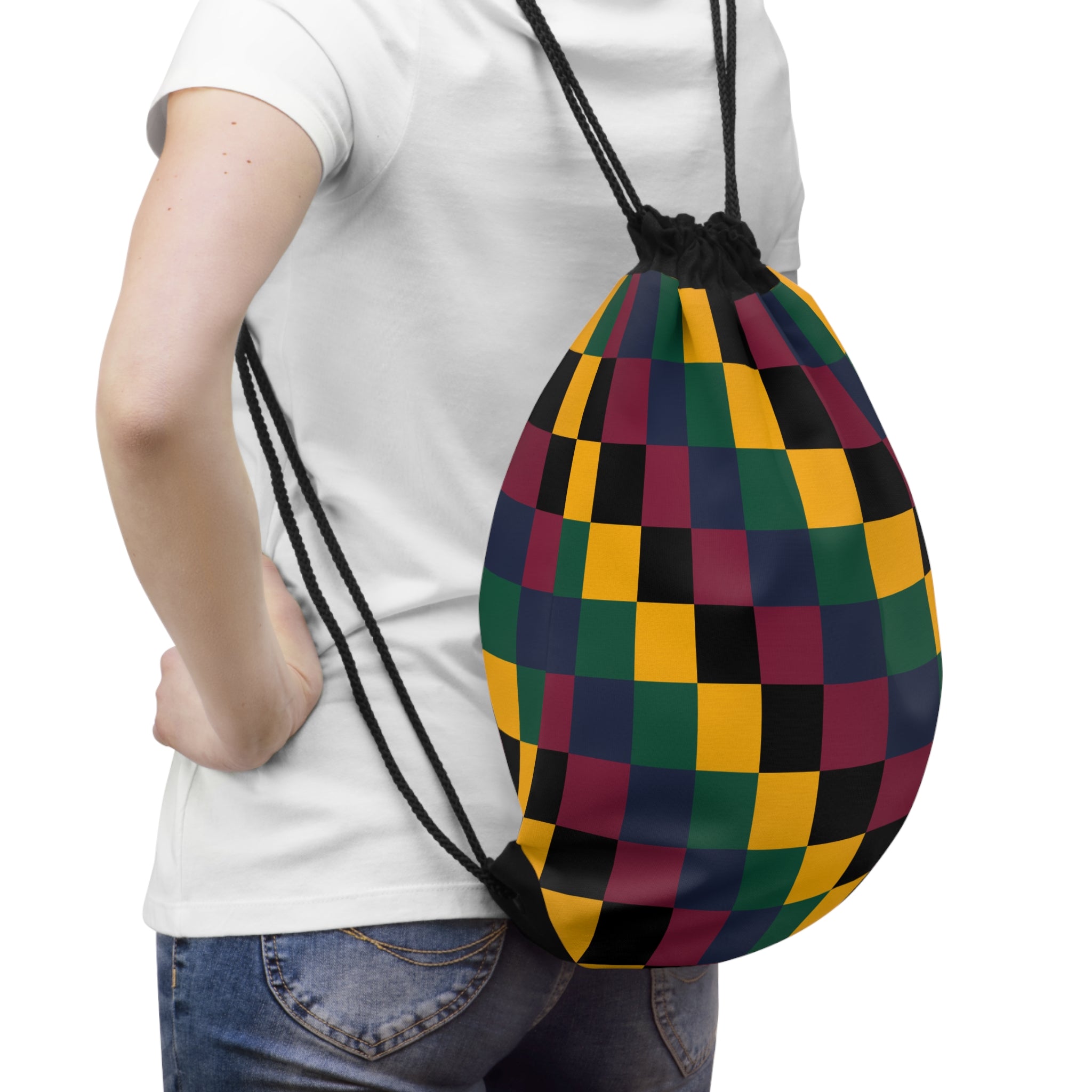 Vibrant Checkerboard Drawstring Bag - Perfect for Gym, School, Eco-Friendly Shopping, Travel, and Casual Outings